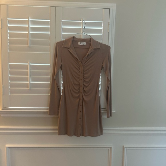 Tan Ribbed Button-Up Dress - Picture 4 of 11